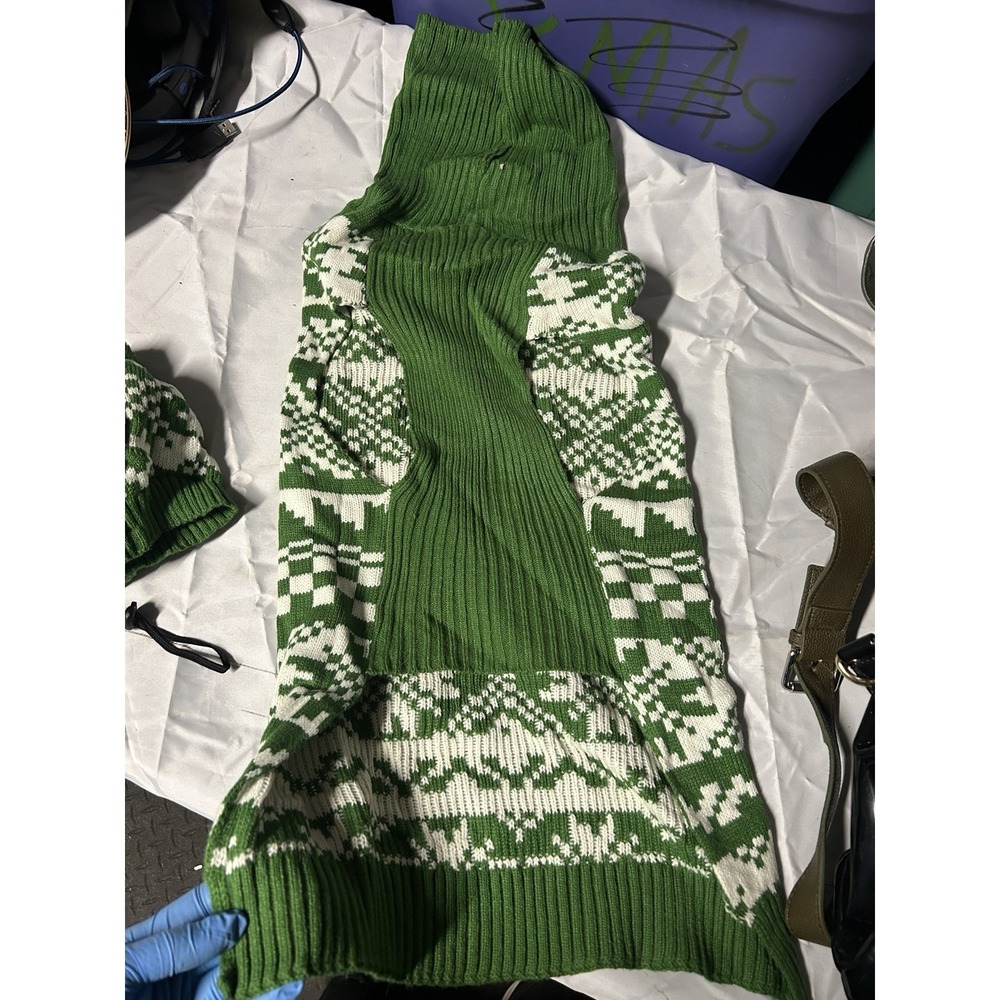 Green Nordic Dog Sweater & Hat‎ Set Knit Winter Warm Reindeer Pattern